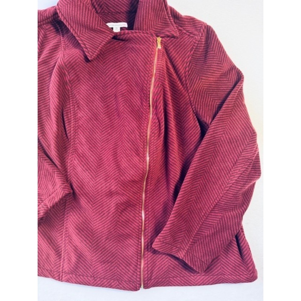 Isaac Mizrahi Live Full Zip Moto Fleece Jacket shirt 3X Burgundy Striped NWOT - Picture 4 of 14